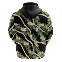 Hawaiian Pikake Maile Lei Hoodie Tiare Hibiscus Kalo Palapalai Leaf Black LT19 - Polynesian Pride
