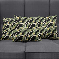 Hawaiian Pikake Maile Lei Pillow Cover Tiare Hibiscus Kalo Palapalai Leaf Black