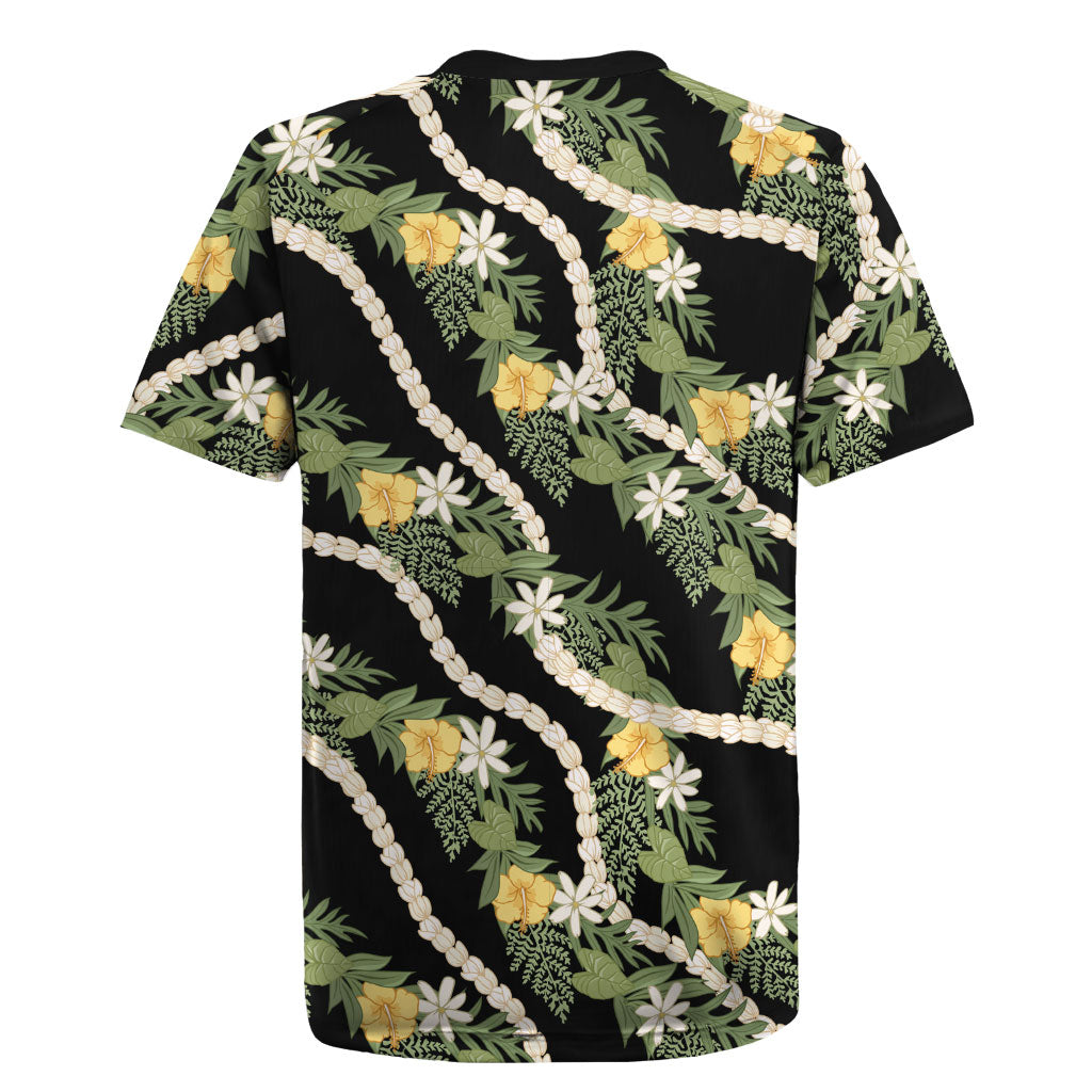 Hawaiian Pikake Maile Lei Rugby Jersey Tiare Hibiscus Kalo Palapalai Leaf Black LT19 - Polynesian Pride