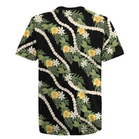Hawaiian Pikake Maile Lei Rugby Jersey Tiare Hibiscus Kalo Palapalai Leaf Black LT19 - Polynesian Pride