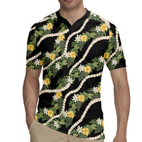 Hawaiian Pikake Maile Lei Rugby Jersey Tiare Hibiscus Kalo Palapalai Leaf Black LT19 - Polynesian Pride