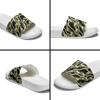 Hawaiian Pikake Maile Lei Slide Sandals Tiare Hibiscus Kalo Palapalai Leaf Black