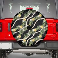 Hawaiian Pikake Maile Lei Spare Tire Cover Tiare Hibiscus Kalo Palapalai Leaf Black