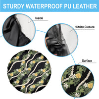 Hawaiian Pikake Maile Lei Spare Tire Cover Tiare Hibiscus Kalo Palapalai Leaf Black
