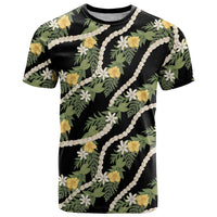 Hawaiian Pikake Maile Lei T Shirt Tiare Hibiscus Kalo Palapalai Leaf Black LT19 Black - Polynesian Pride