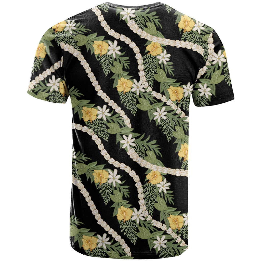 Hawaiian Pikake Maile Lei T Shirt Tiare Hibiscus Kalo Palapalai Leaf Black LT19 - Polynesian Pride