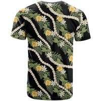 Hawaiian Pikake Maile Lei T Shirt Tiare Hibiscus Kalo Palapalai Leaf Black LT19 - Polynesian Pride