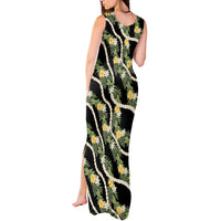 Hawaiian Pikake Maile Lei Tank Maxi Dress Tiare Hibiscus Kalo Palapalai Leaf Black