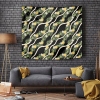 Hawaiian Pikake Maile Lei Tapestry Tiare Hibiscus Kalo Palapalai Leaf Black