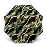 Hawaiian Pikake Maile Lei Umbrella Tiare Hibiscus Kalo Palapalai Leaf Black