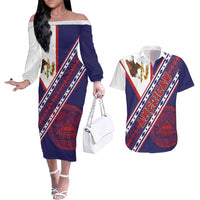 American Samoa Flag Day Couples Matching Off The Shoulder Long Sleeve Dress and Hawaiian Shirt Polynesian Tribal Tattoo Eagle Art LT19 Navy - Polynesian Pride