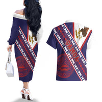 American Samoa Flag Day Couples Matching Off The Shoulder Long Sleeve Dress and Hawaiian Shirt Polynesian Tribal Tattoo Eagle Art LT19 - Polynesian Pride