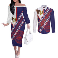 American Samoa Flag Day Couples Matching Off The Shoulder Long Sleeve Dress and Long Sleeve Button Shirt Polynesian Tribal Tattoo Eagle Art LT19 Navy - Polynesian Pride