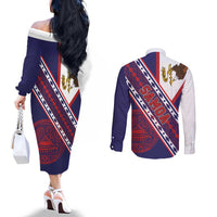American Samoa Flag Day Couples Matching Off The Shoulder Long Sleeve Dress and Long Sleeve Button Shirt Polynesian Tribal Tattoo Eagle Art LT19 - Polynesian Pride