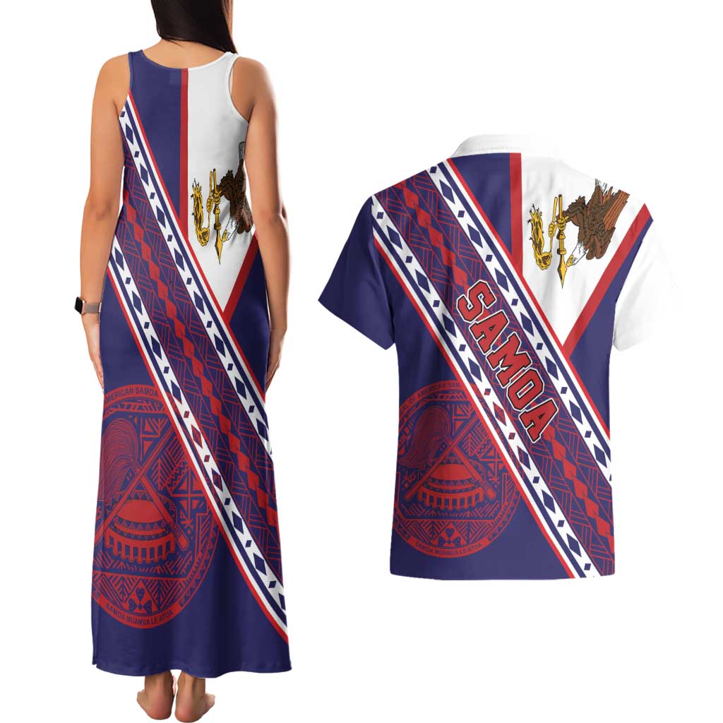 American Samoa Flag Day Couples Matching Tank Maxi Dress and Hawaiian Shirt Polynesian Tribal Tattoo Eagle Art