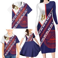 American Samoa Flag Day Family Matching Long Sleeve Bodycon Dress and Hawaiian Shirt Polynesian Tribal Tattoo Eagle Art