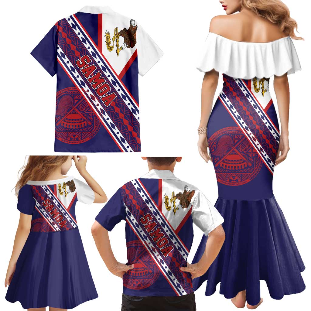 American Samoa Flag Day Family Matching Mermaid Dress and Hawaiian Shirt Polynesian Tribal Tattoo Eagle Art
