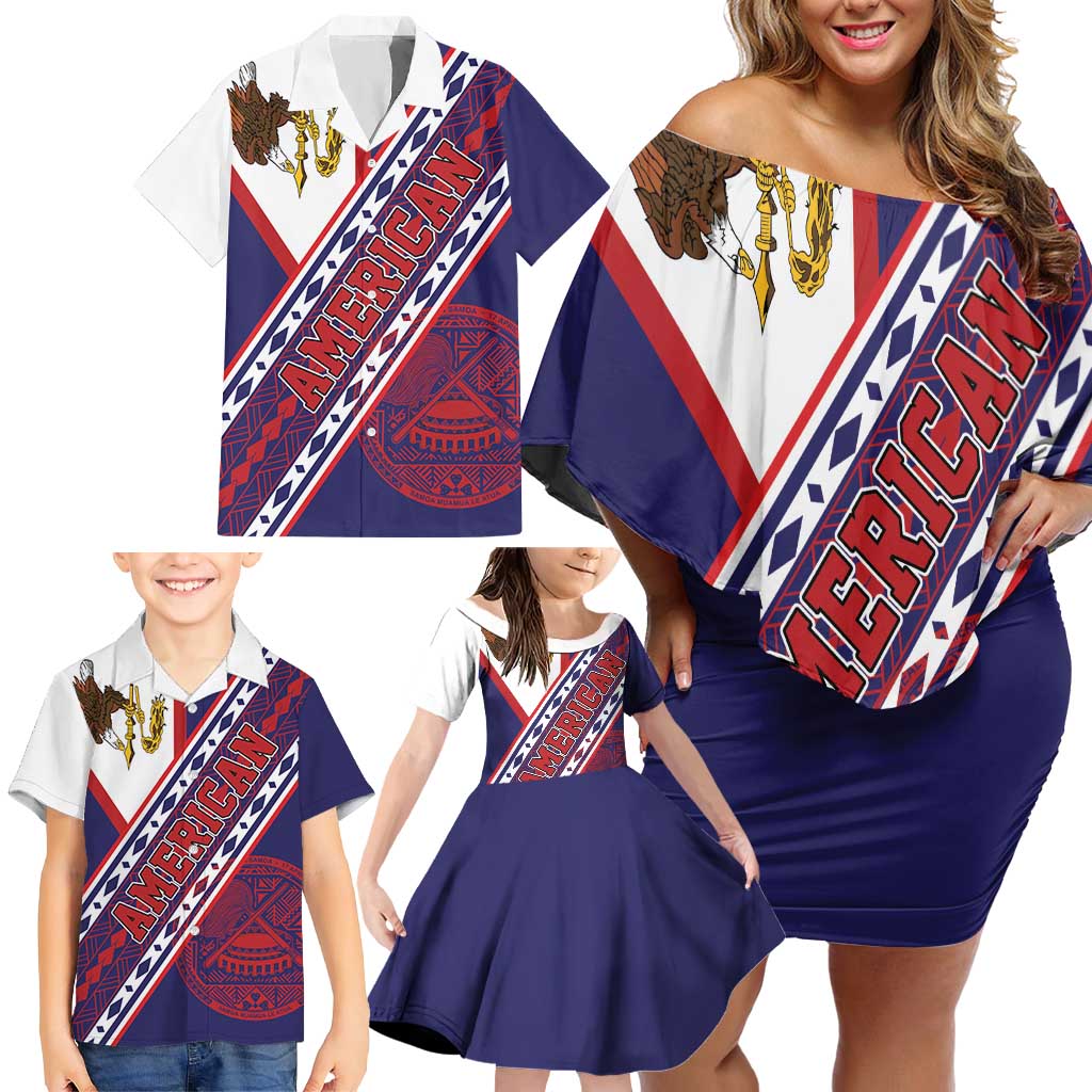 American Samoa Flag Day Family Matching Off Shoulder Short Dress and Hawaiian Shirt Polynesian Tribal Tattoo Eagle Art