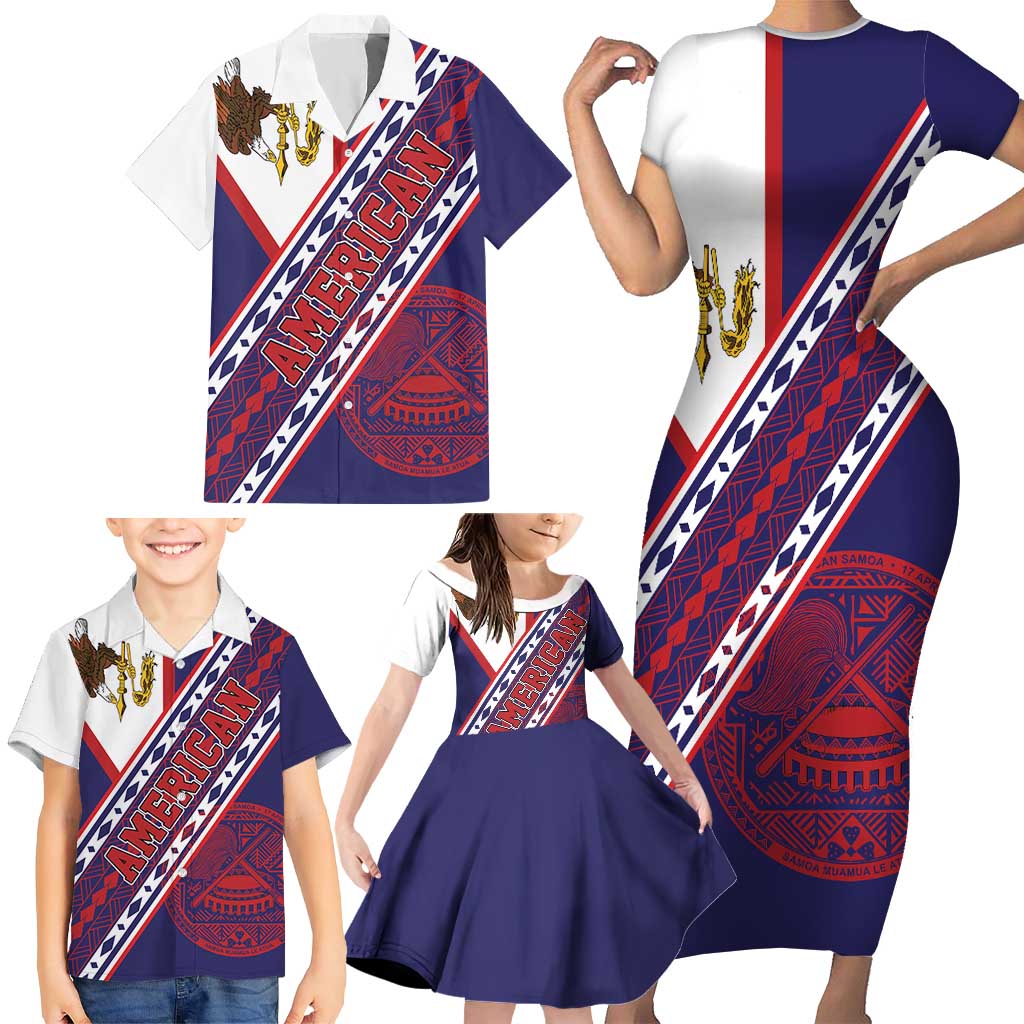 American Samoa Flag Day Family Matching Short Sleeve Bodycon Dress and Hawaiian Shirt Polynesian Tribal Tattoo Eagle Art