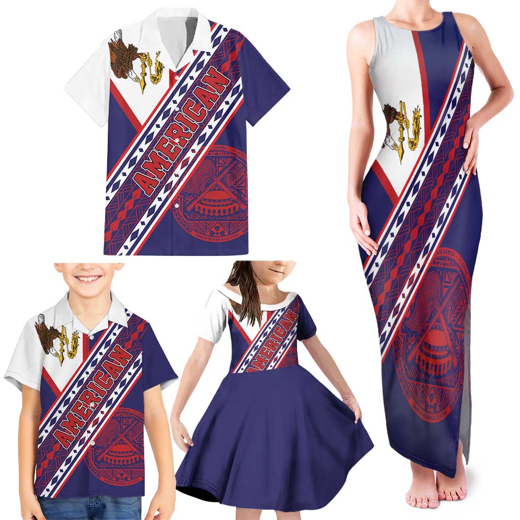 American Samoa Flag Day Family Matching Tank Maxi Dress and Hawaiian Shirt Polynesian Tribal Tattoo Eagle Art