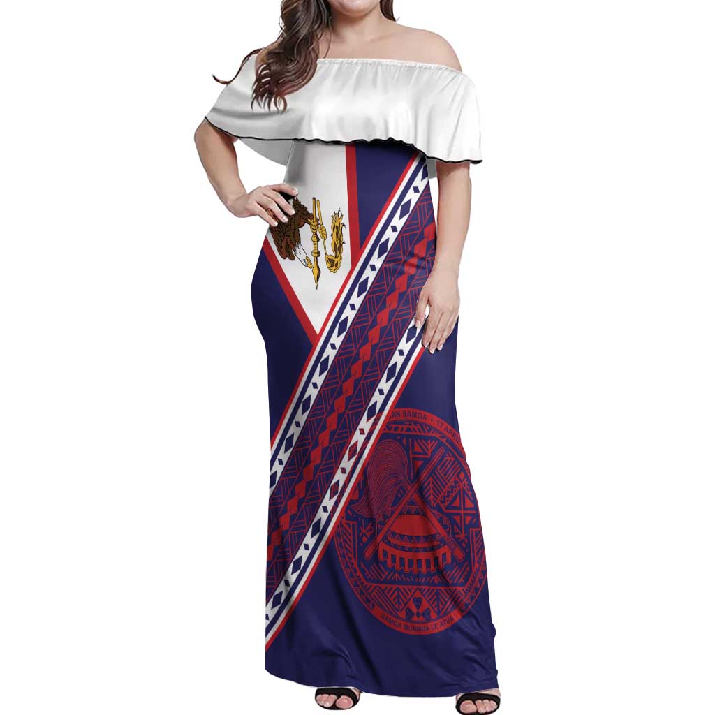 American Samoa Flag Day Off Shoulder Maxi Dress Polynesian Tribal Tattoo Eagle Art