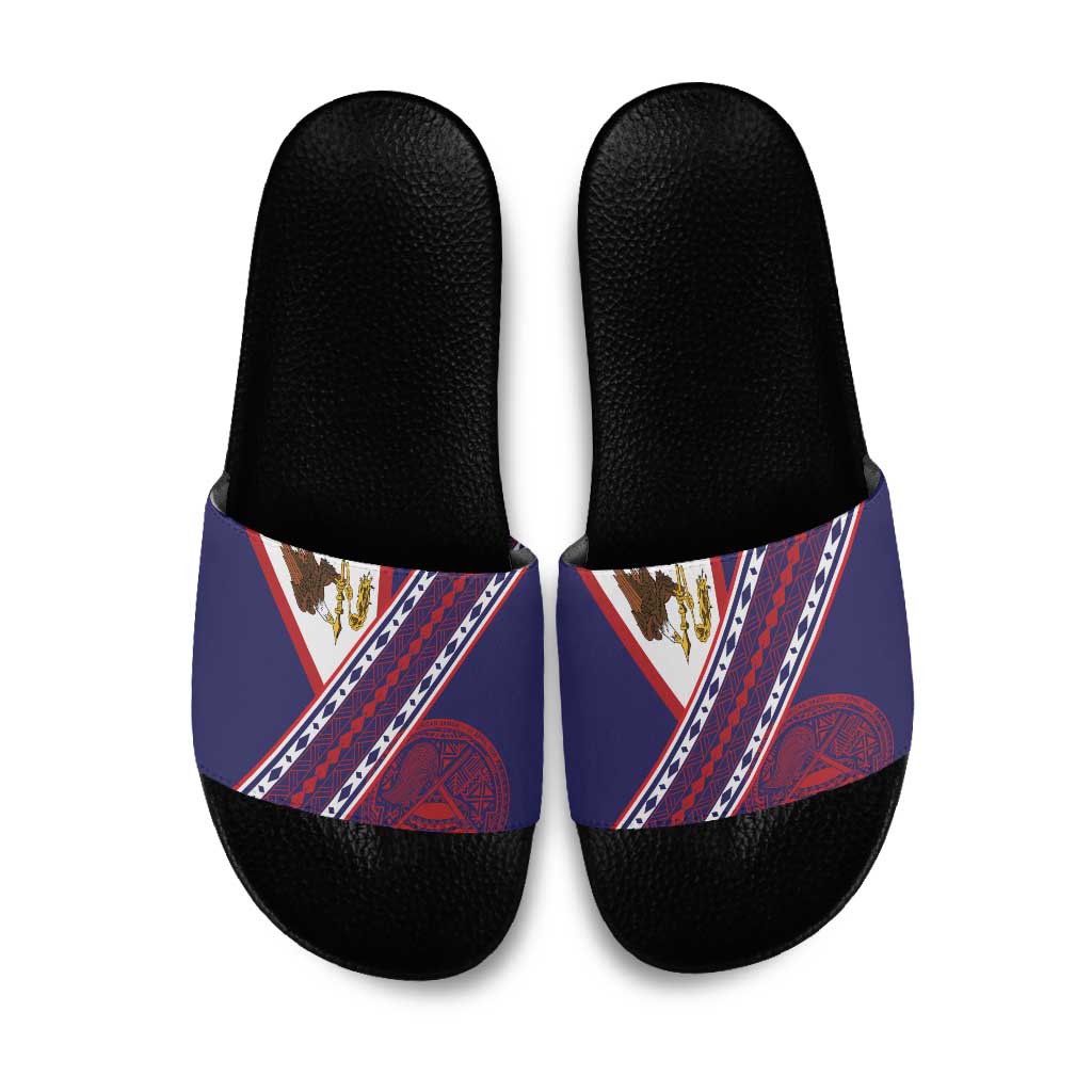 American Samoa Flag Day Slide Sandals Polynesian Tribal Tattoo Eagle Art