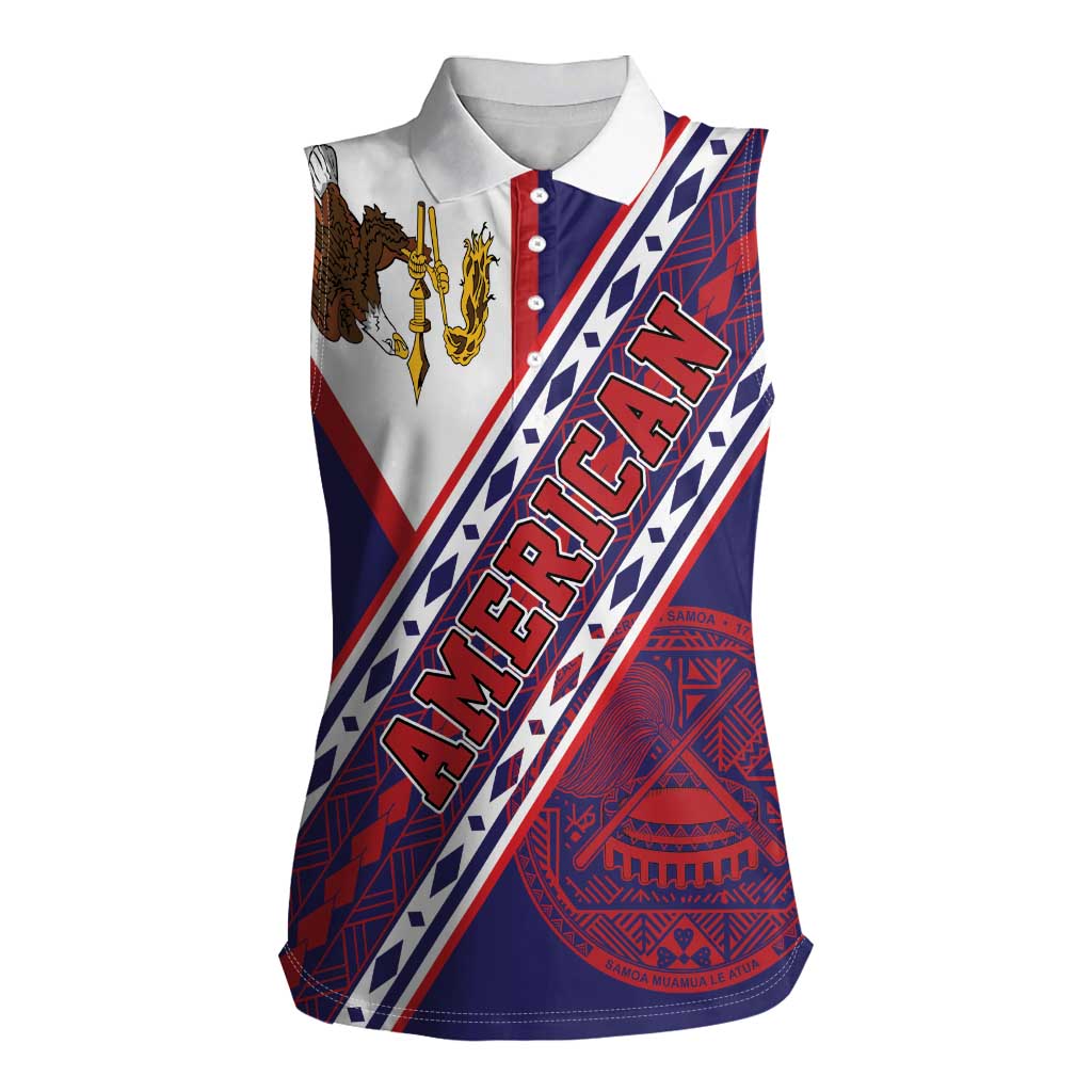 American Samoa Flag Day Women Sleeveless Polo Shirt Polynesian Tribal Tattoo Eagle Art