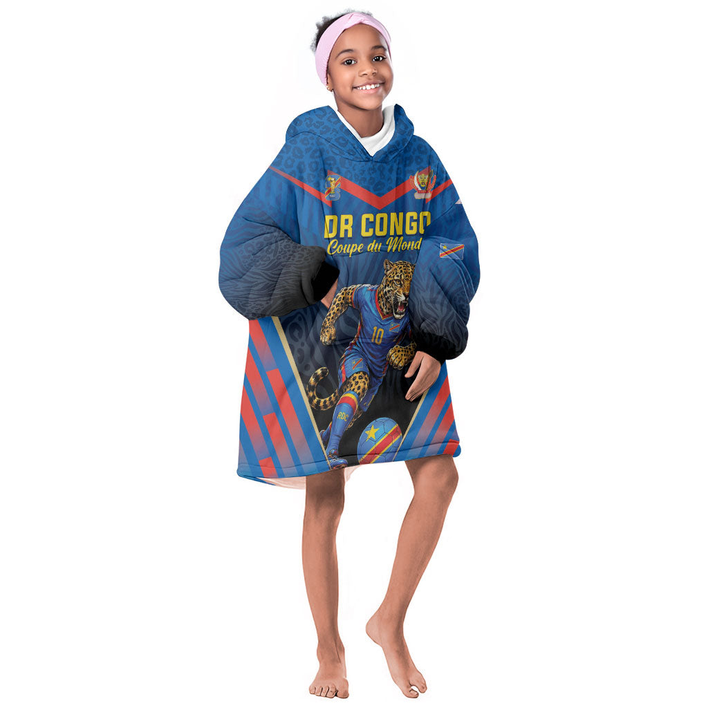 Custom World Football 2026 DR Congo Kid Wearable Blanket Hoodie Les Leopards Coupe du Monde Glory