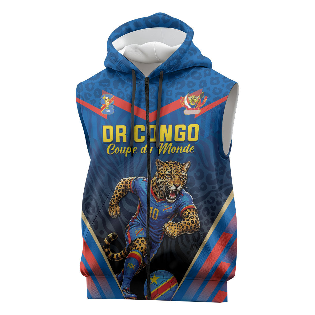 Custom World Football 2026 DR Congo Sleeveless Zip Hoodie Les Leopards Coupe du Monde Glory