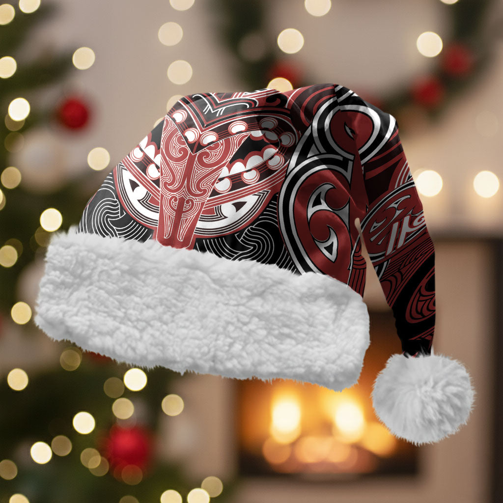 Aotearoa Iwi Ngapuhi Personalised Christmas Santa Hat Maori Kowhaiwhai Pattern LT19 With Fur Red - Polynesian Pride