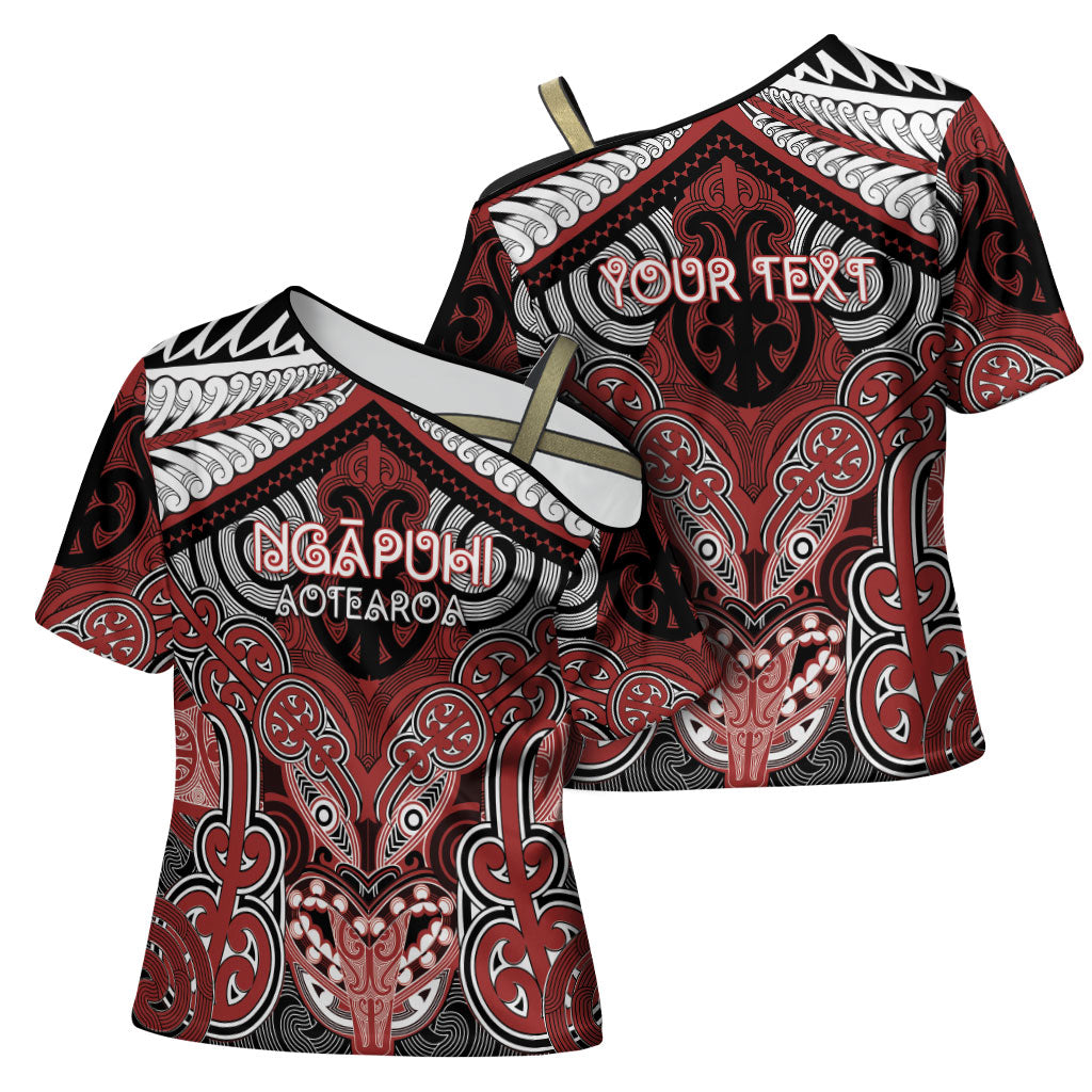 Aotearoa Iwi Ngapuhi Personalised Cross Shoulder Shirt Maori Kowhaiwhai Pattern