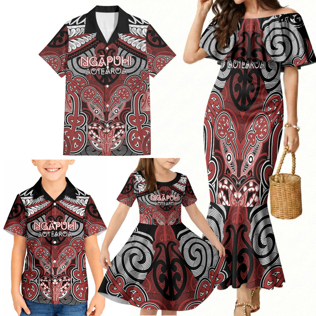 Aotearoa Iwi Ngapuhi Personalised Family Matching Mermaid Dress and Hawaiian Shirt Maori Kowhaiwhai Pattern LT19 - Polynesian Pride