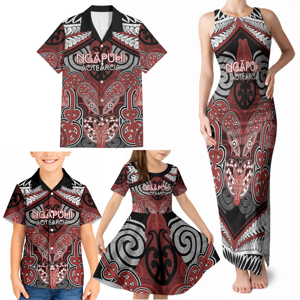 Aotearoa Iwi Ngapuhi Personalised Family Matching Tank Maxi Dress and Hawaiian Shirt Maori Kowhaiwhai Pattern LT19 - Polynesian Pride