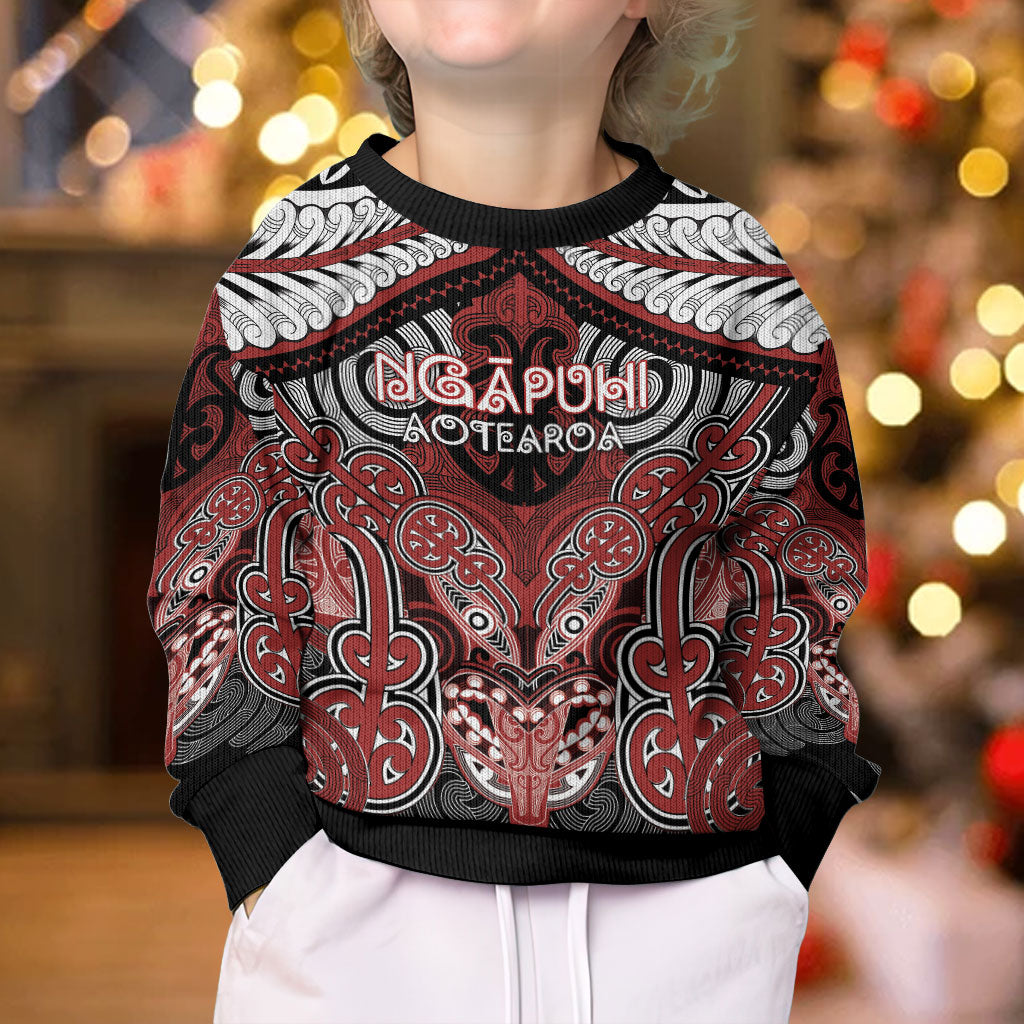 Aotearoa Iwi Ngapuhi Personalised Kid Ugly Christmas Sweater Maori Kowhaiwhai Pattern