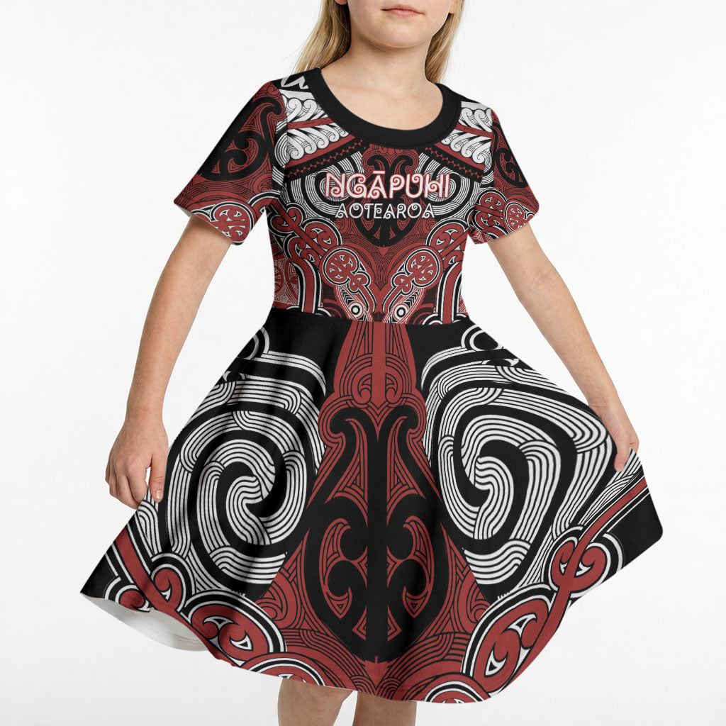Aotearoa Iwi Ngapuhi Personalised Kid Short Sleeve Dress Maori Kowhaiwhai Pattern