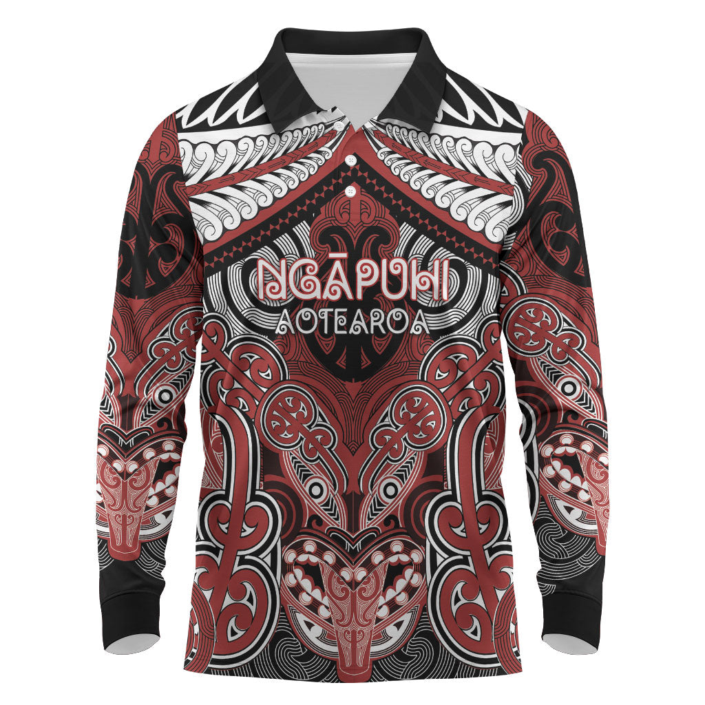 Aotearoa Iwi Ngapuhi Personalised Long Sleeve Polo Shirt Maori Kowhaiwhai Pattern