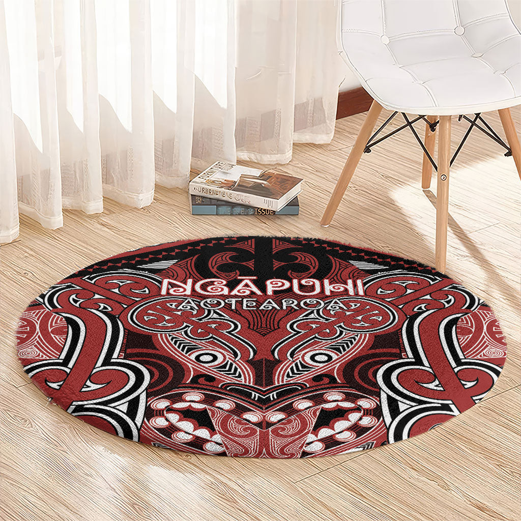 Aotearoa Iwi Ngapuhi Round Carpet Maori Kowhaiwhai Pattern