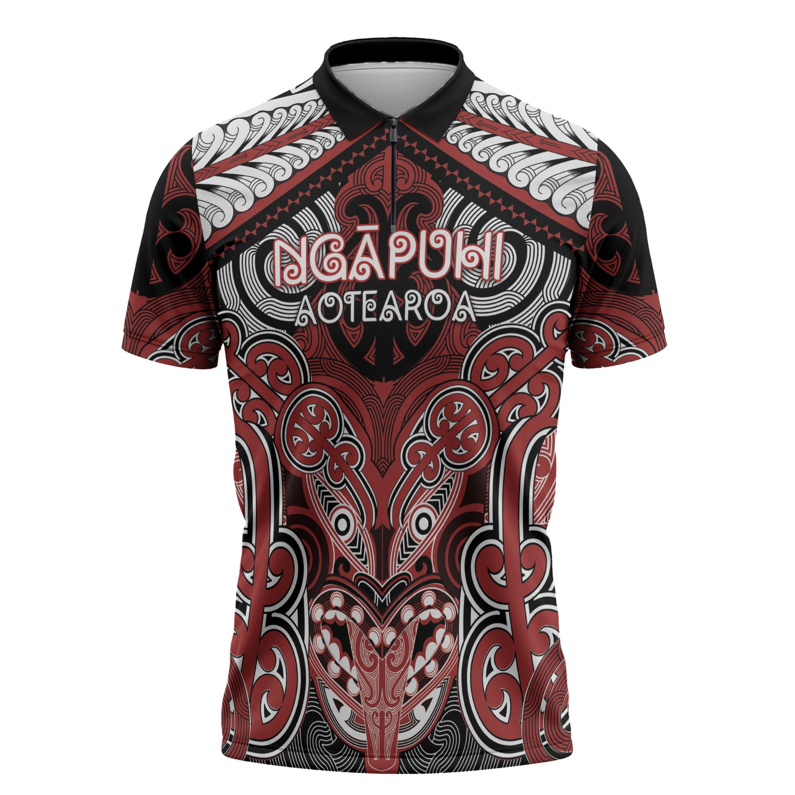 Aotearoa Iwi Ngapuhi Personalised Zipper Polo Shirt Maori Kowhaiwhai Pattern LT19 Red - Polynesian Pride
