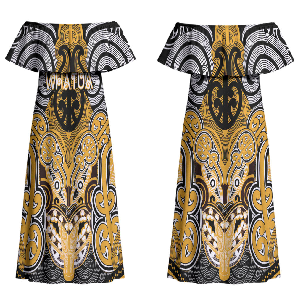 Aotearoa Iwi Ngati Whatua Personalised Couples Matching Off Shoulder Maxi Dress and Hawaiian Shirt Maori Kowhaiwhai Pattern