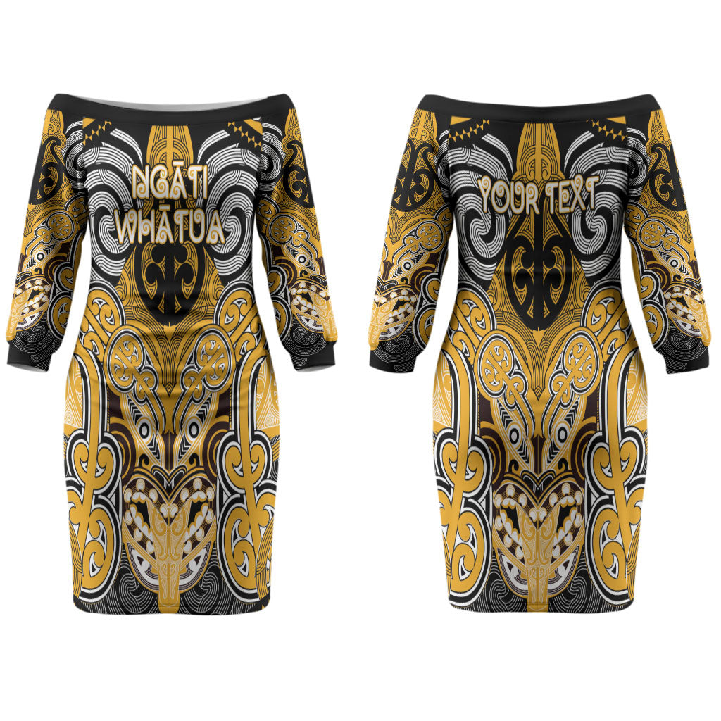 Aotearoa Iwi Ngati Whatua Personalised Couples Matching Off The Shoulder Long Sleeve Dress and Hawaiian Shirt Maori Kowhaiwhai Pattern