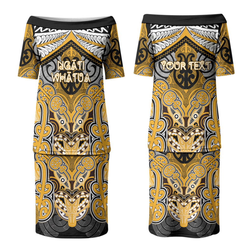Aotearoa Iwi Ngati Whatua Personalised Couples Matching Puletasi and Long Sleeve Button Shirt Maori Kowhaiwhai Pattern