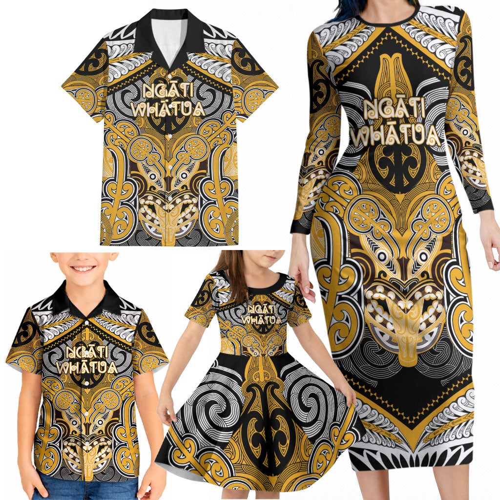Aotearoa Iwi Ngati Whatua Personalised Family Matching Long Sleeve Bodycon Dress and Hawaiian Shirt Maori Kowhaiwhai Pattern LT19 - Polynesian Pride