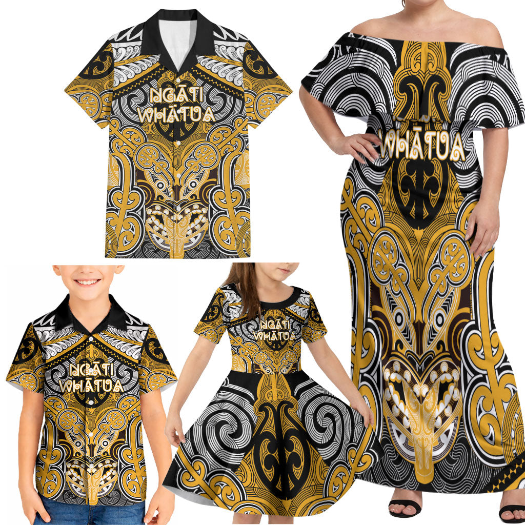 Aotearoa Iwi Ngati Whatua Personalised Family Matching Off Shoulder Maxi Dress and Hawaiian Shirt Maori Kowhaiwhai Pattern LT19 - Polynesian Pride