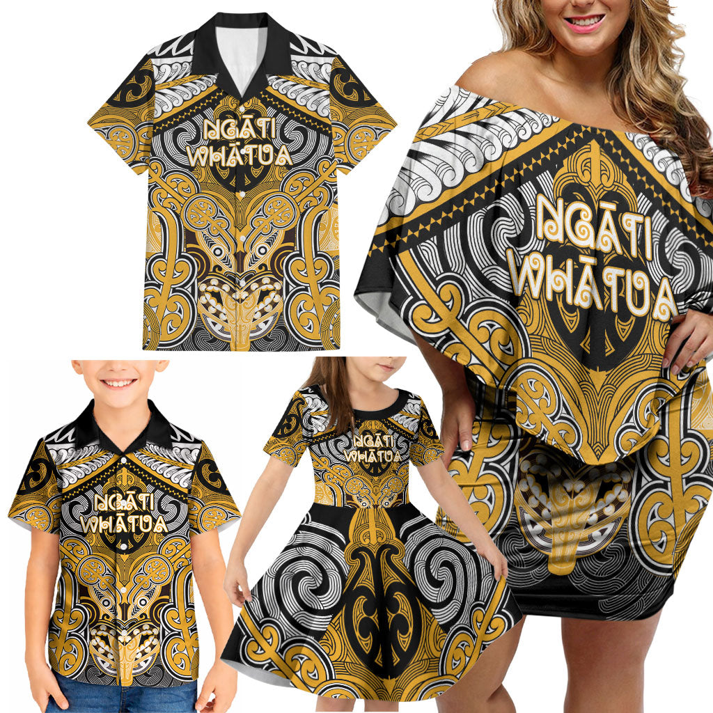 Aotearoa Iwi Ngati Whatua Personalised Family Matching Off Shoulder Short Dress and Hawaiian Shirt Maori Kowhaiwhai Pattern LT19 - Polynesian Pride