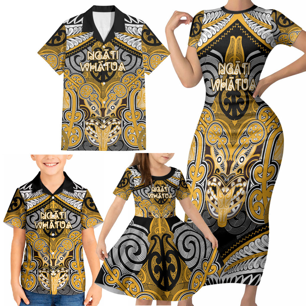 Aotearoa Iwi Ngati Whatua Personalised Family Matching Short Sleeve Bodycon Dress and Hawaiian Shirt Maori Kowhaiwhai Pattern LT19 - Polynesian Pride