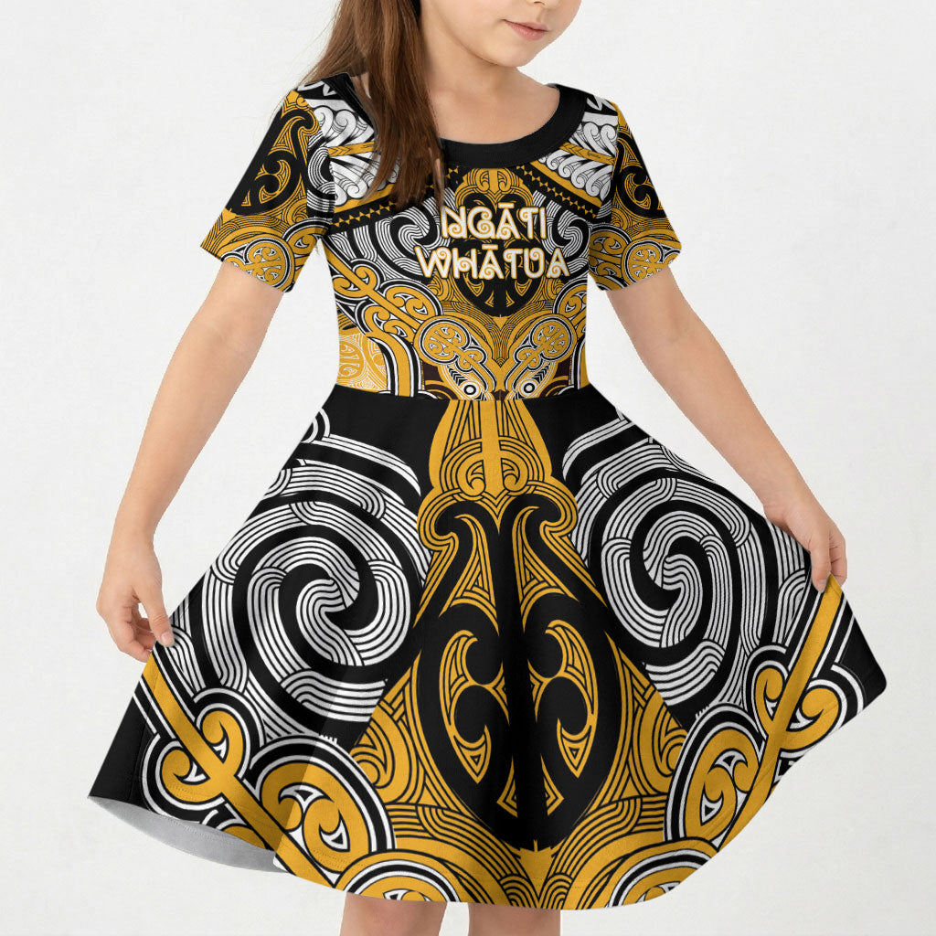 Aotearoa Iwi Ngati Whatua Personalised Kid Short Sleeve Dress Maori Kowhaiwhai Pattern