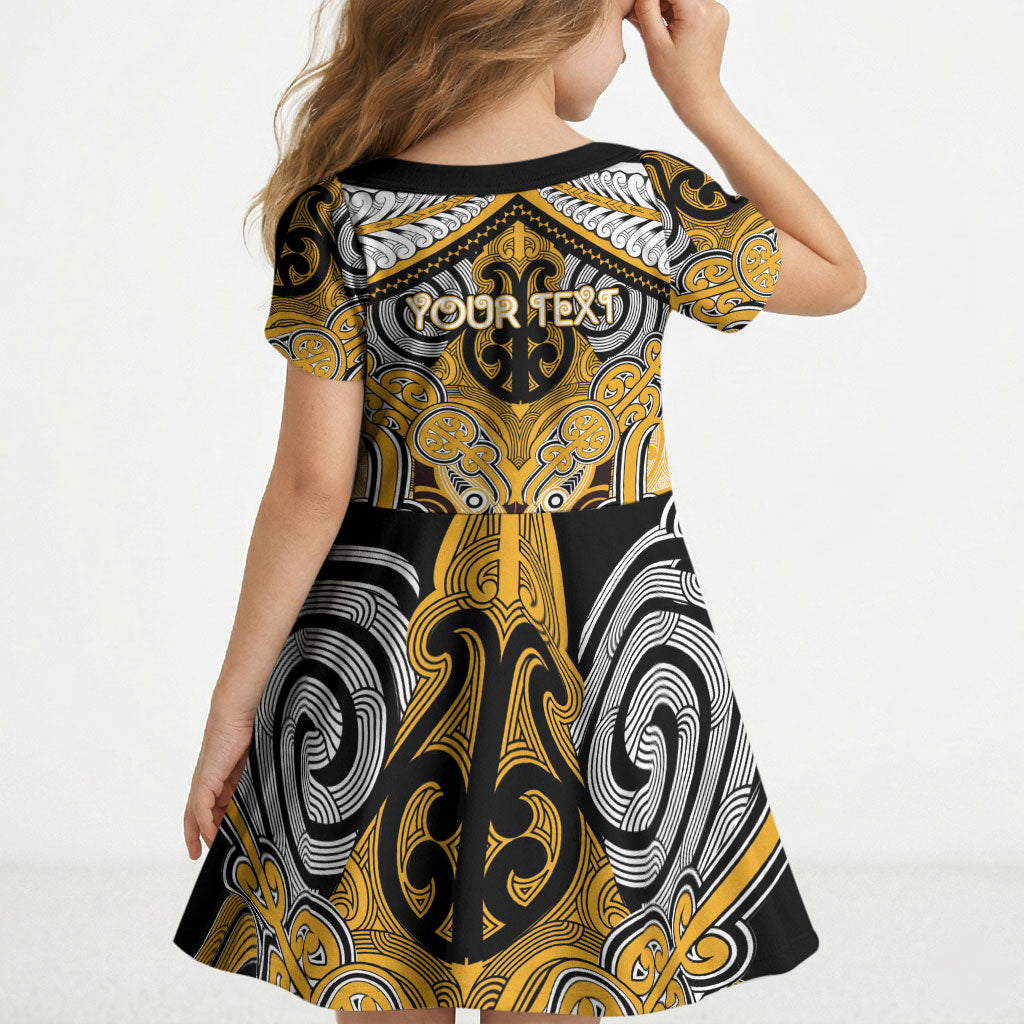 Aotearoa Iwi Ngati Whatua Personalised Kid Short Sleeve Dress Maori Kowhaiwhai Pattern