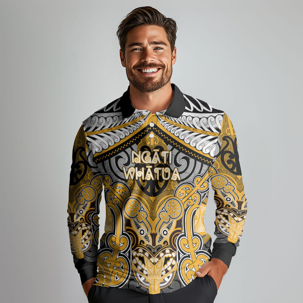Aotearoa Iwi Ngati Whatua Personalised Long Sleeve Polo Shirt Maori Kowhaiwhai Pattern