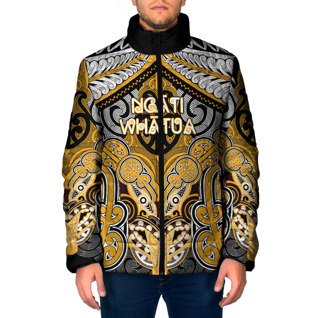 Aotearoa Iwi Ngati Whatua Personalised Padded Jacket Maori Kowhaiwhai Pattern LT19 Men Yellow - Polynesian Pride