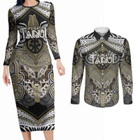 Aotearoa Iwi Waikato Tainui Personalised Couples Matching Long Sleeve Bodycon Dress and Long Sleeve Button Shirt Maori Kowhaiwhai Pattern